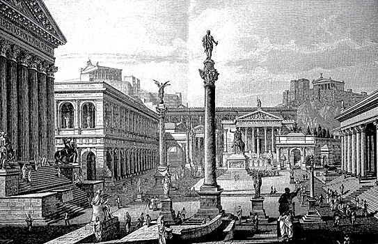 重建,古罗马广场,罗马,木刻,意大利,欧洲