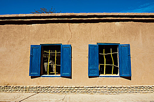 特写,建筑外观,蓝色,百叶窗,佩特罗,阿塔卡马沙漠,智利
