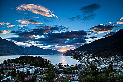 景色,俯视,日落,奥塔哥,南岛,新西兰