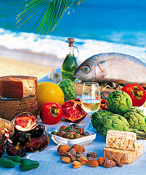 多样,西班牙,特色食品,桌上,海滩