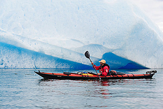 智利,男人,海上皮划艇,冰山