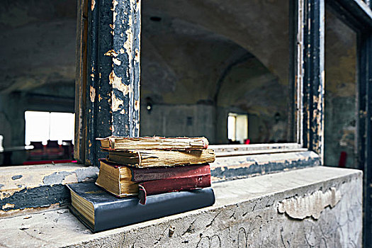 旧书,荒废,窗台,坦碧,彭布鲁克郡,威尔士