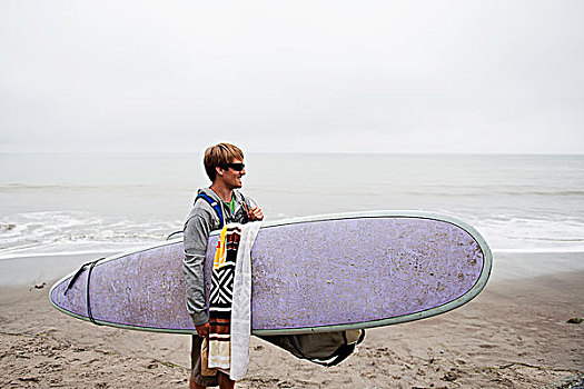 男青年,冲浪,模糊,海滩,加利福尼亚,美国
