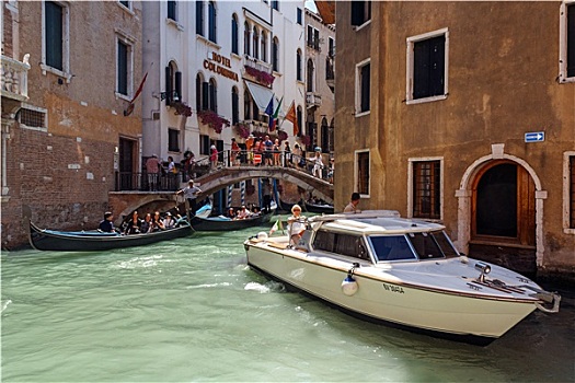意大利,威尼斯,七月,重,交通,小船,旅游,巡航,小,运河,运输