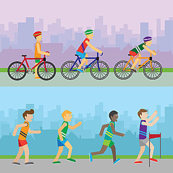 运动,娱乐,旗帜,不同,竞争,跑,自行车,比赛,跑步,靠近,结束,最好,动作,男人,标识,象征,健康,生活方式,概念,竞技,矢量