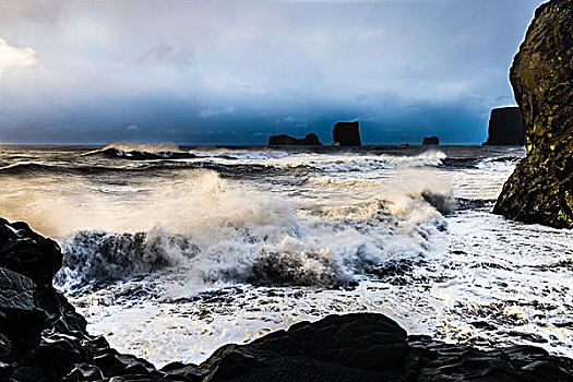 海浪,生动,阴天,冰岛,欧洲