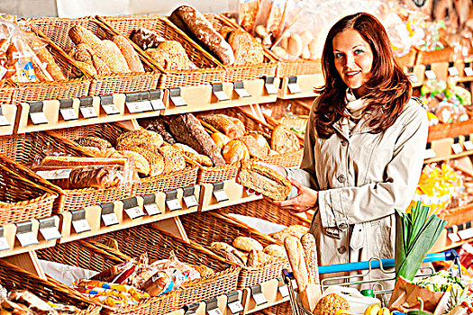杂货店,女青年,选择,面包,超市