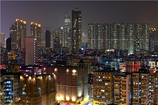 香港,市区,许多,建筑,夜晚