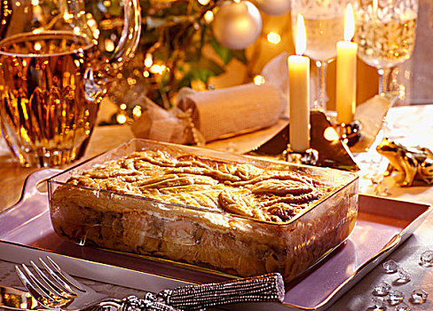 三文鱼,雷斯林葡萄酒,圣诞节,馅饼