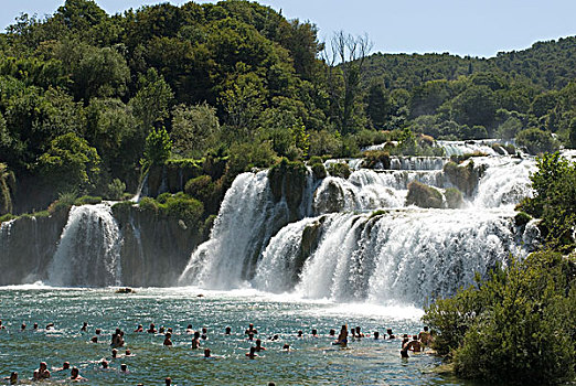 游客,瀑布,克罗地亚