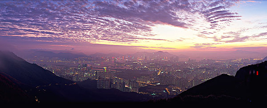 城市,九龙,顶峰,黄昏,香港