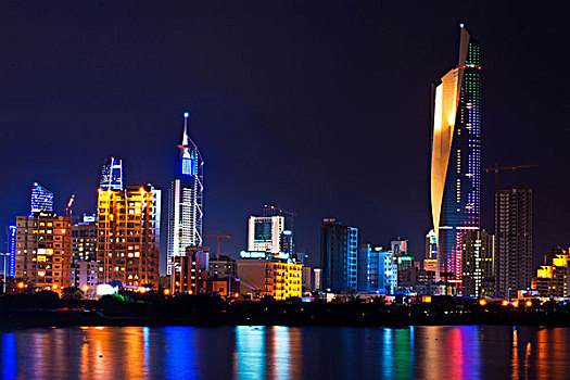 科威特城,天际线,光亮,夜晚