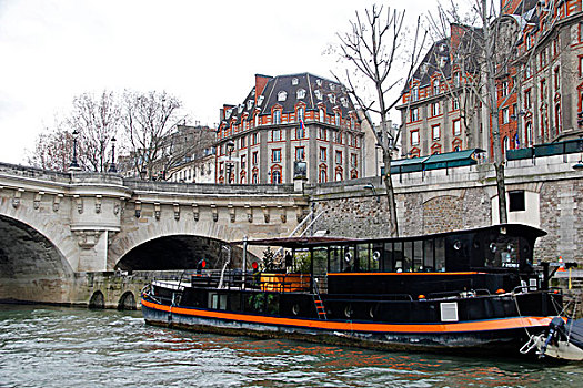 法国,巴黎,船屋,赛纳河,河,靠近,巴黎新桥