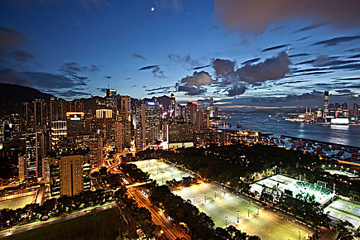 香港,铜锣湾,地区,黄昏,中心,国际金融中心,塔,背景