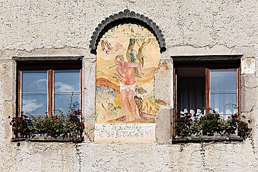 壁画,建筑,靠近,波美拉尼亚丝毛狗,瓦绍,下奥地利州,奥地利,欧洲