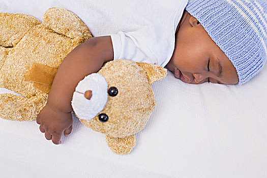 可爱,男婴,睡觉,宁和,泰迪熊