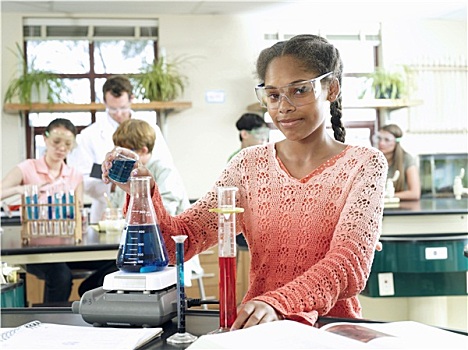 学生,科学,实验,桌子,教室,聚焦,少女,15-17岁,前景