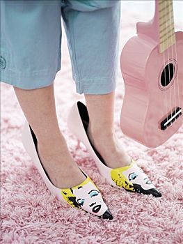 孩子,粉色,吉他,大,鞋