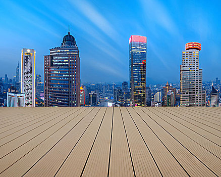 南京城市风光新街口cbd与木地板平台
