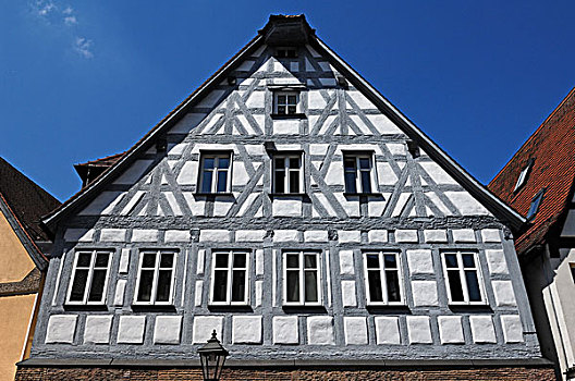 建筑,老,半木结构房屋,中间,弗兰克尼亚,巴伐利亚,德国,欧洲