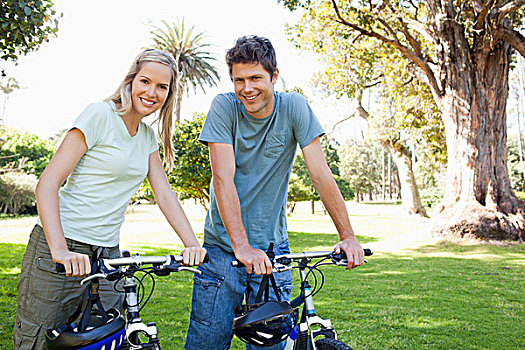 微笑,伴侣,自行车,公园