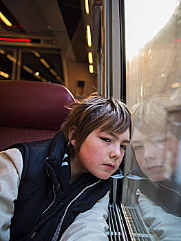 男孩,向窗外看,地铁,电车,训练,列车,培训,法国
