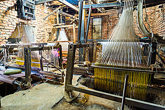 老,传统,织布机,编织,材质,尼泊尔,达卡,帽子,亚洲