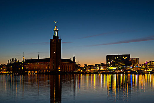 斯德哥尔摩,市政厅,黄昏,瑞典