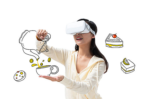 年輕情侶女子在家看VR電影