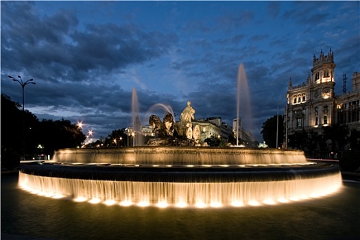 喷泉,夜晚,马德里