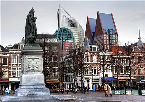 商务区,天际线,对比,历史建筑,市中心,海牙,荷兰,欧洲