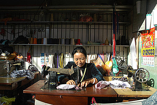 女人,种族,裁缝,店,纪念品,市场,中国,十二月,2007年