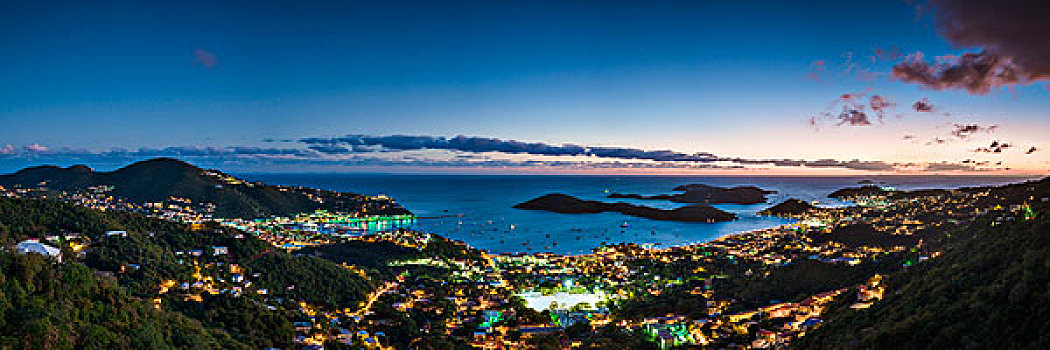 维京群岛,夏洛特阿马利亚,城镇景色,黃昏