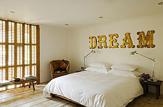 卧室,闭合,木质,百叶窗,床,白色,遮盖,文字,梦,墙壁
