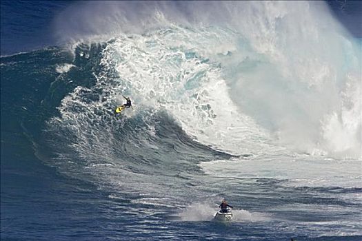 夏威夷,毛伊岛,冲浪,颚部,摩托艇,正面,野外,碰撞