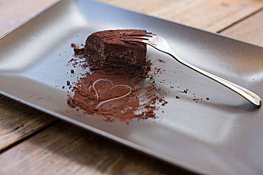 心形,可可粉,吃过,巧克力蛋糕