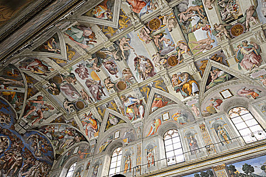 小教堂,天花板,壁画,世界遗产,梵蒂冈城,罗马,拉齐奥,意大利,欧洲