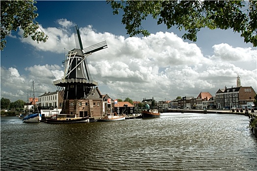 哈勒姆,运河,风车,荷兰