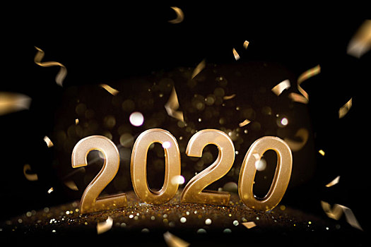 金色2020与飞舞的纸屑,新年创意
