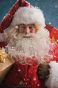 照片,高兴,圣诞老人,户外,下雪,礼物,孩子