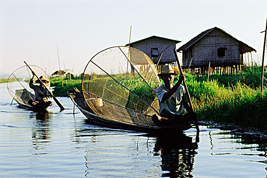 缅甸,渔民,船,茵莱湖