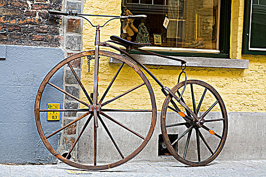 老,自行车,正面,墙壁,广场,布鲁日,比利时
