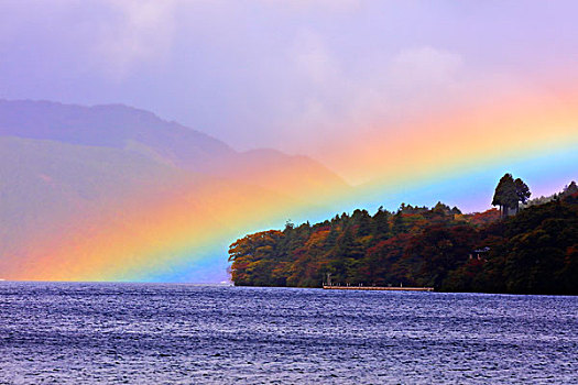 彩虹,湖,秋天
