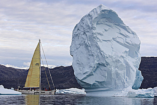 格陵兰,东方,冰山,沿岸,风景,帆船
