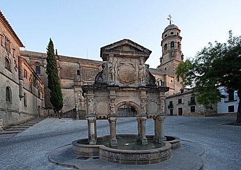 喷泉,圣马利亚,巴埃萨,大教堂,安达卢西亚,西班牙,欧洲