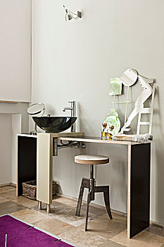 黑色,设计师,水槽,盥洗盆,旋轴,凳子,简约,室内
