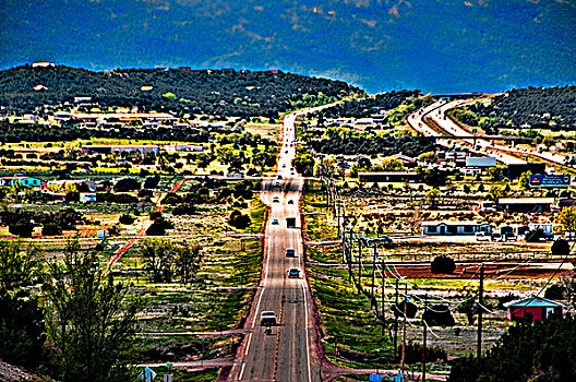 俯拍,公路,通过,城市,新墨西哥,美国