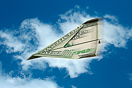 纸飞机,美元,飞,空中