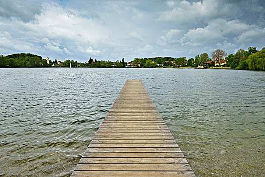 木码头,湖,上巴伐利亚,巴伐利亚,德国
