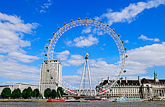 英格兰,伦敦,伦敦南岸,观光,游轮,船,停靠,伦敦眼,千禧年,码头,南方,堤岸,泰晤士河